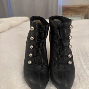 Christian Louboutin Black Heeled Boots with Silver Buttons